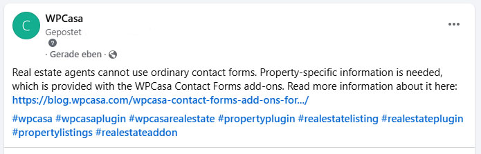 Example Facebook post without featured image