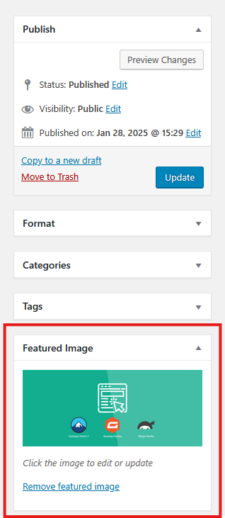 Selected Featured Image in backend